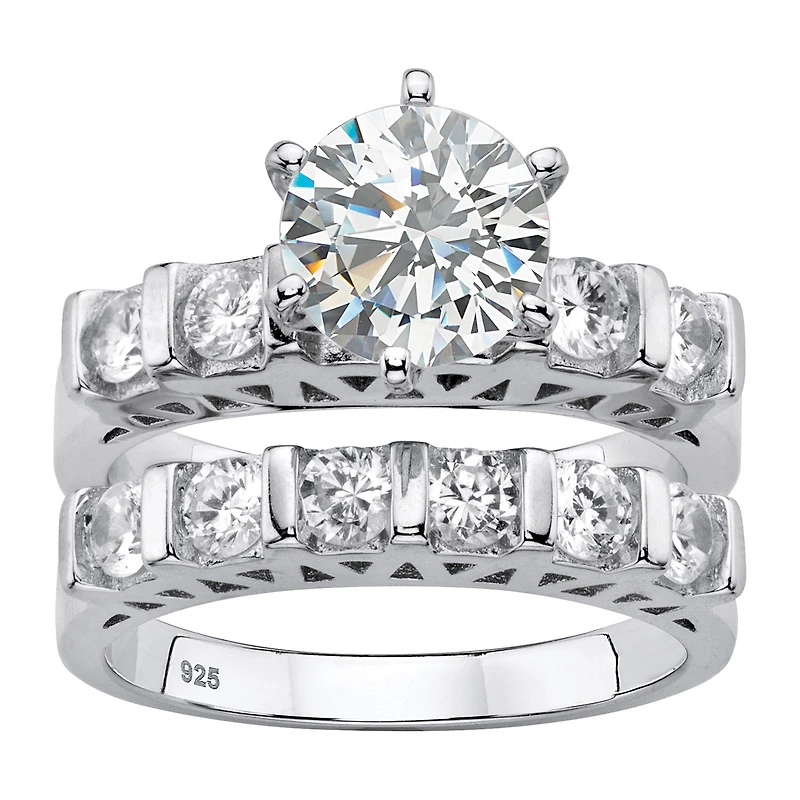 DiamonArt® Womens 3 CT. T.W. White Cubic Zirconia Platinum Over Silver Bridal Set
