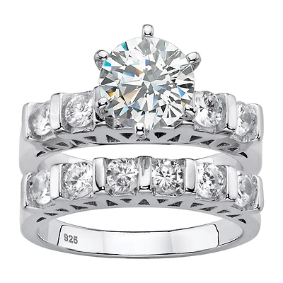 DiamonArt® Womens 3 CT. T.W. White Cubic Zirconia Platinum Over Silver Bridal Set