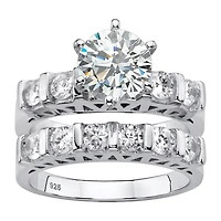 DiamonArt® Womens 3 CT. T.W. White Cubic Zirconia Platinum Over Silver Bridal Set