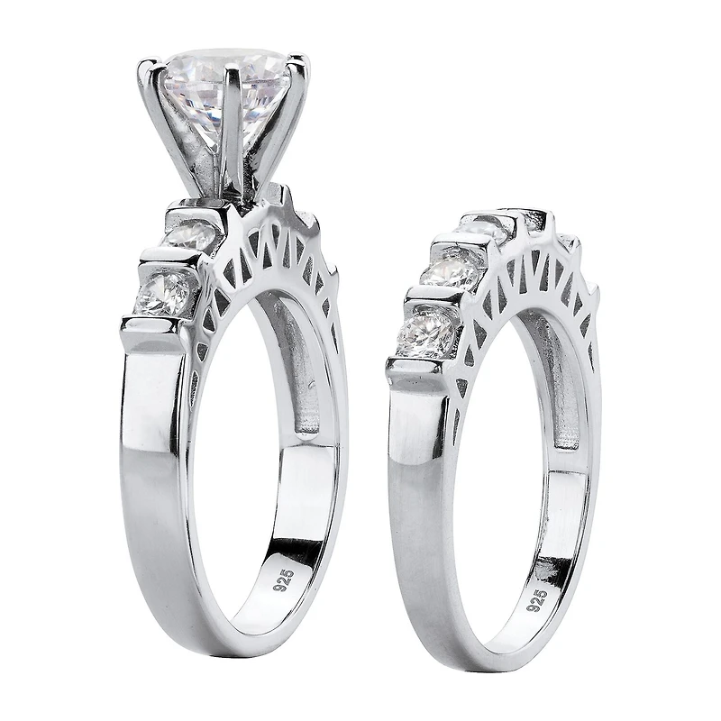 DiamonArt® Womens 3 CT. T.W. White Cubic Zirconia Platinum Over Silver Bridal Set