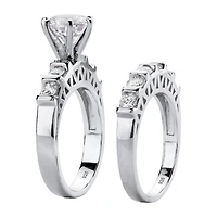 DiamonArt® Womens 3 CT. T.W. White Cubic Zirconia Platinum Over Silver Bridal Set