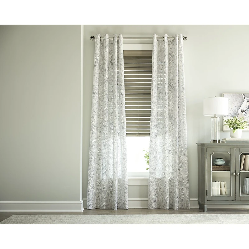 Fieldcrest Arden Soft Paisley Print Grommet Top Sheer Single Curtain Panel