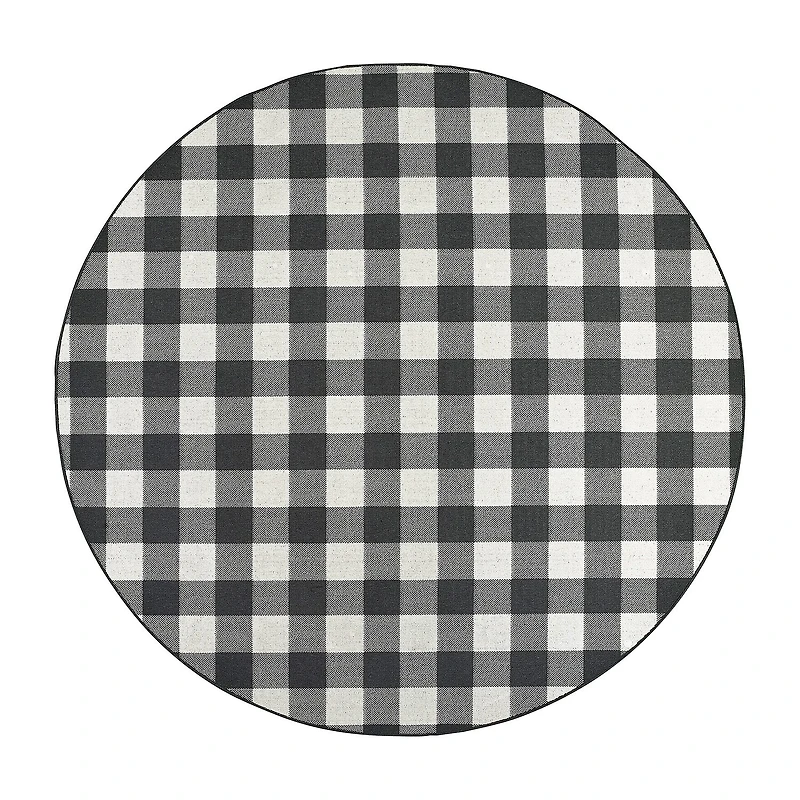 Covington Home Martinique Gingham Plaid 7'10" X Indoor Outdoor Round Area Rug