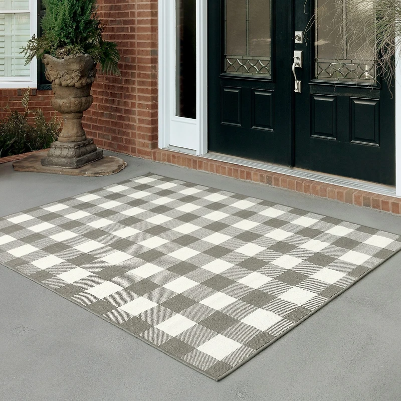 Covington Home Martinique Gingham Plaid Indoor Outdoor Rectangular Area Rug