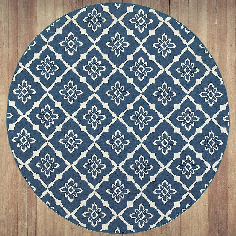 Covington Home Marquesas Floral Diamond 7'10"X7'10" Indoor Outdoor Round Area Rug