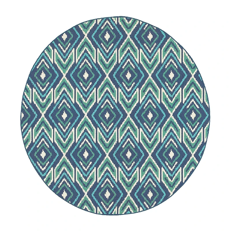 Covington Home Marquesas Diamond Ikat 7'10"X7'10" Indoor Outdoor Round Area Rug