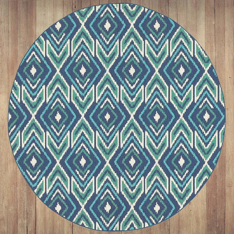 Covington Home Marquesas Diamond Ikat 7'10"X7'10" Indoor Outdoor Round Area Rug