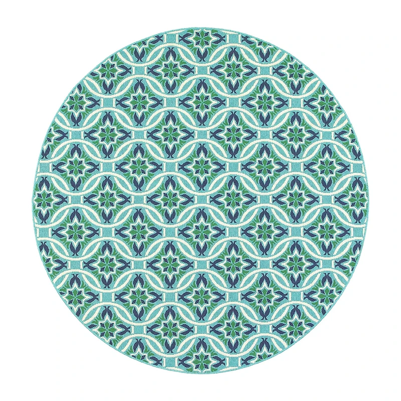 Covington Home Marquesas Floral Trellis 7'10"X7'10" Indoor Outdoor Round Area Rug