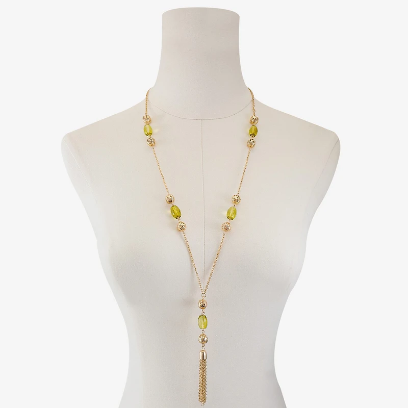 Liz Claiborne Beaded Tassel Womens 30 Inch Pendant Necklace