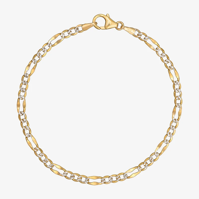 Made in Italy Womens 14K Two Tone Gold 7.5 Inch Solid Figaro Chain Bracelet