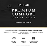 Haggar Premium Comfort Tonal Windowpane Mens Waistband Straight Fit Dress Flat Front Pant
