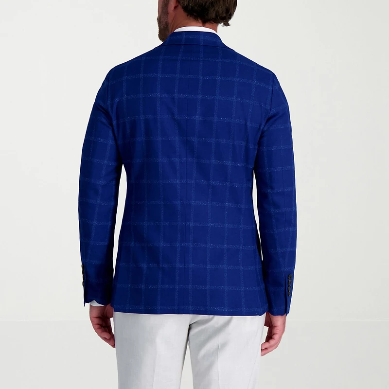 Haggar Slub Windowpane Mens Plaid Stretch Fabric Slim Fit Sport Coat
