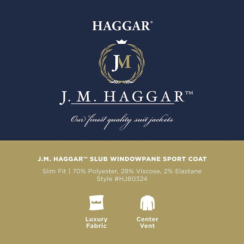 Haggar Slub Windowpane Mens Plaid Stretch Fabric Slim Fit Sport Coat
