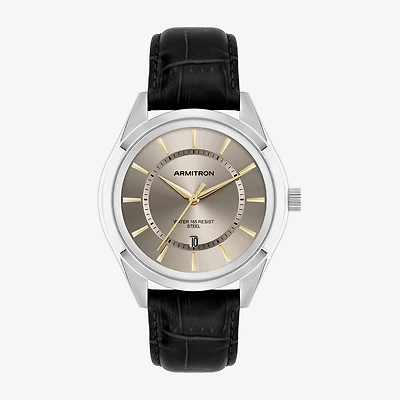 Armitron Mens Black Leather Strap Watch 20-5635gysvbk