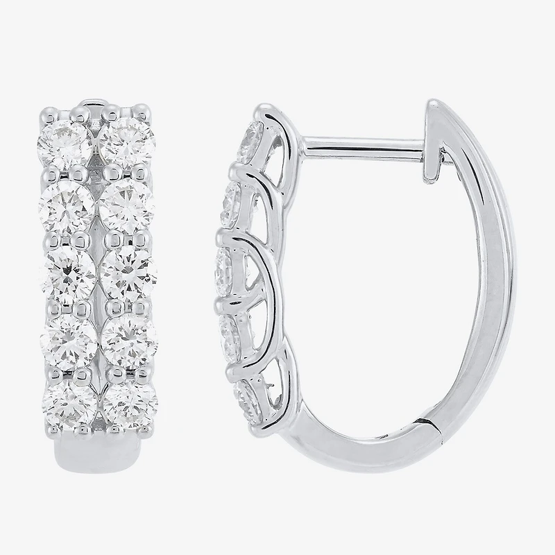 (H-I/Si2) Womens 1 CT. T.W. Lab Grown White Diamond 10K Gold 15.1mm Hoop Earrings