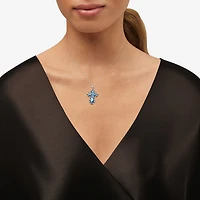 Womens Blue Mother Of Pearl Sterling Silver Cross 18 Inch Pendant Necklace