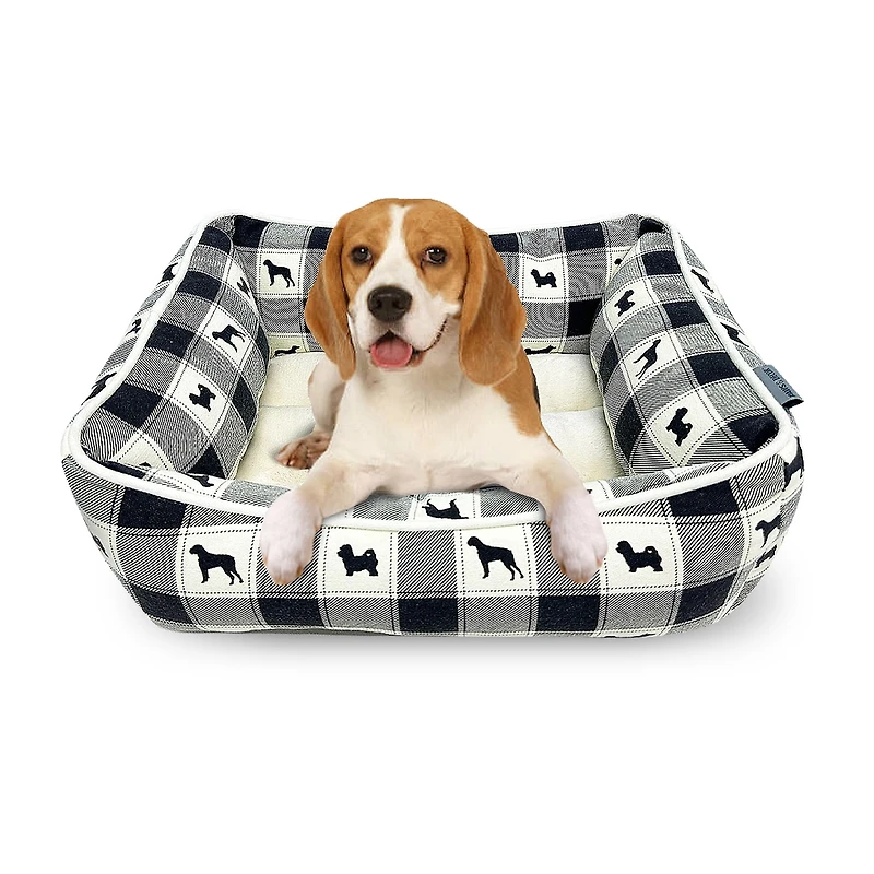 Precious Tails 20" Black Plaid Cuddler Pet Bed