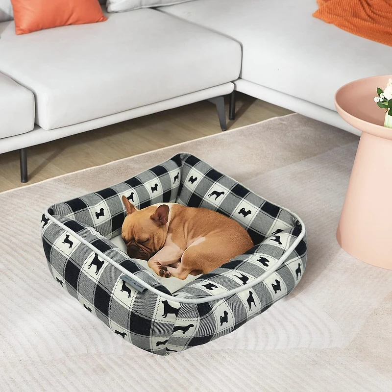 Precious Tails 20" Black Plaid Cuddler Pet Bed