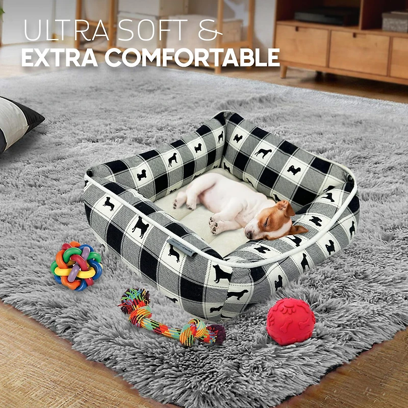 Precious Tails 20" Black Plaid Cuddler Pet Bed