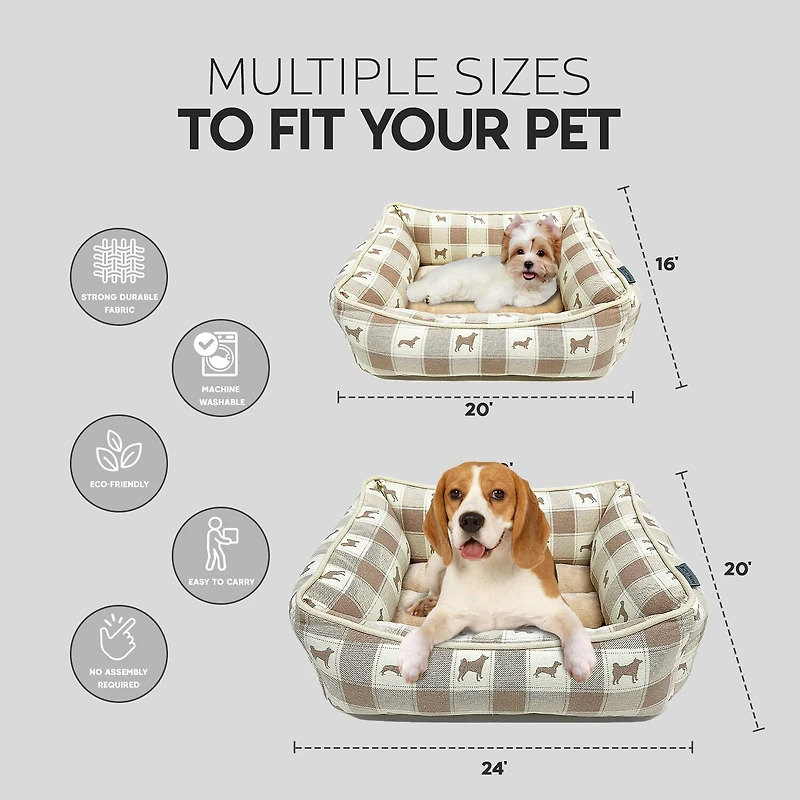 Precious Tails 20" Taupe Plaid Cuddler Pet Bed
