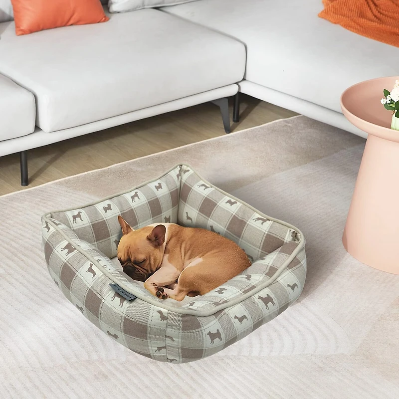Precious Tails 20" Taupe Plaid Cuddler Pet Bed