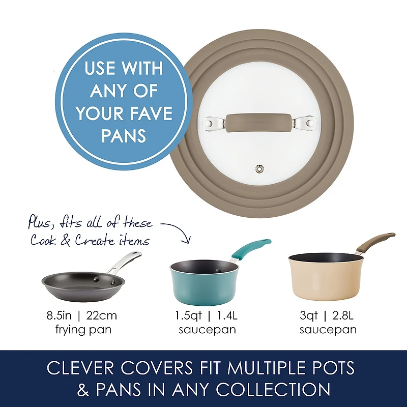Rachael Ray Cook + Create Universal 8.5" Silicone-Rimmed Glass Lid