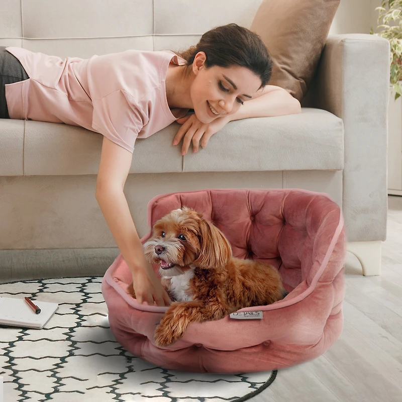 Precious Tails Round Cuddler Rose Pet Bed