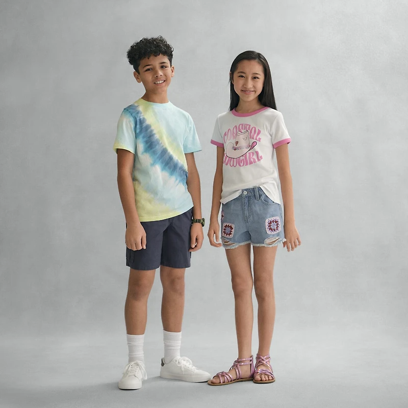 Thereabouts Rib Little & Big Kid Girls Crew Neck Short Sleeve Classic Fit Graphic T-Shirt