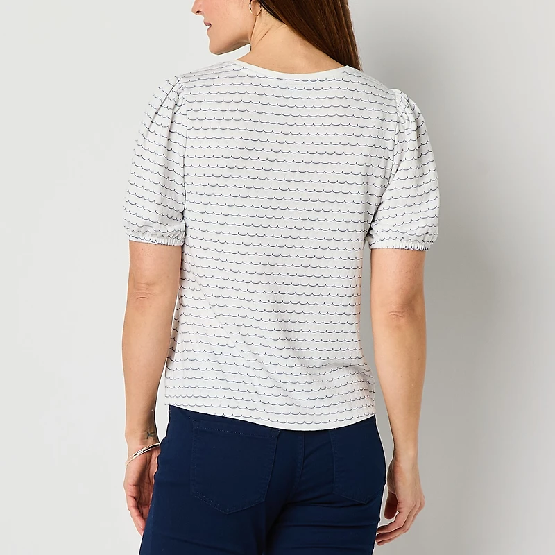 Liz Claiborne Womens Crew Neck Short Sleeve Blouse