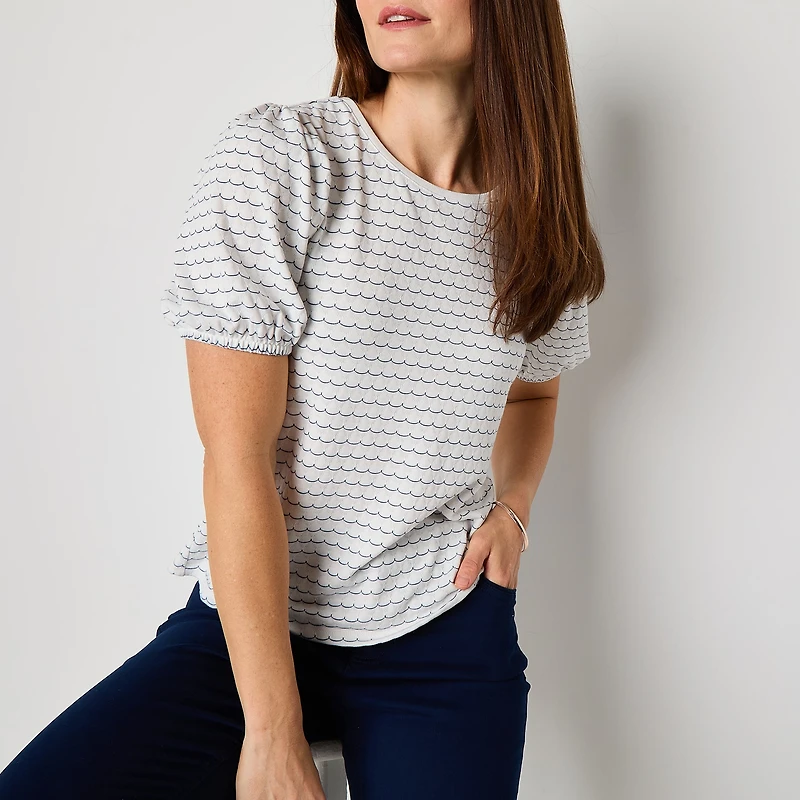 Liz Claiborne Womens Crew Neck Short Sleeve Blouse