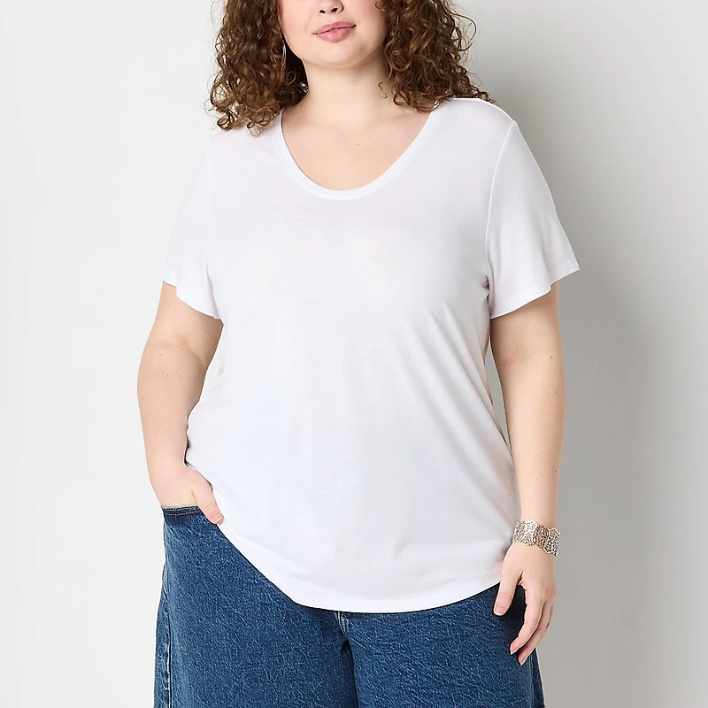 a.n.a Womens Plus Scoop Neck Short Sleeve T-Shirt