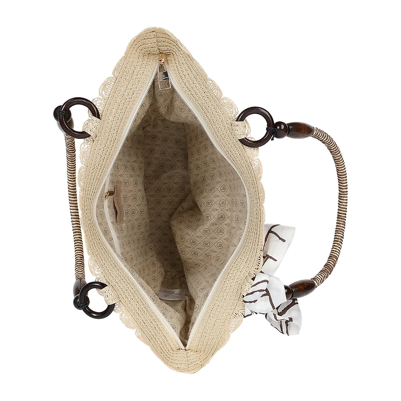 London Fog Straw With Wide Braided Tote Bag