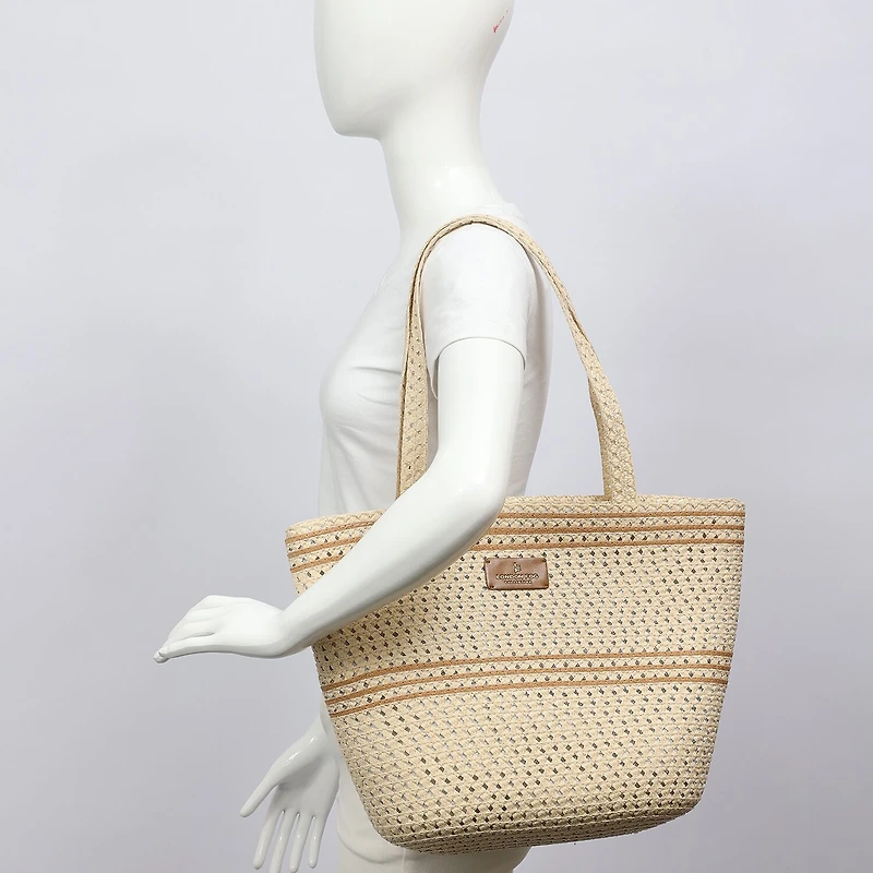 London Fog Woven Straw With Hat Set Tote Bag