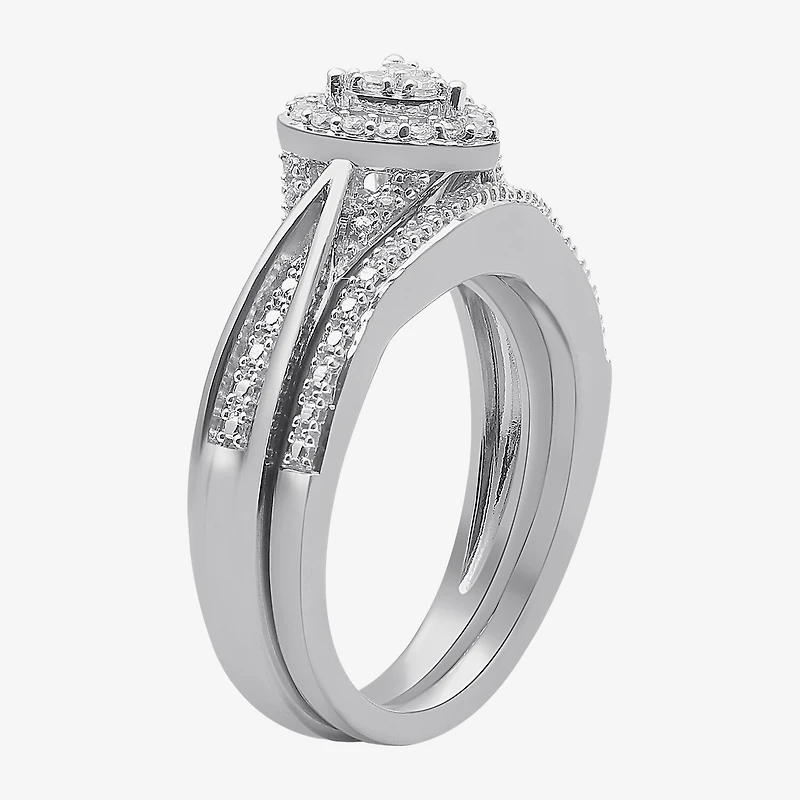 (I, I2) Womens 1/5 CT. Lab Grown White Diamond Sterling Silver Heart Bridal Set