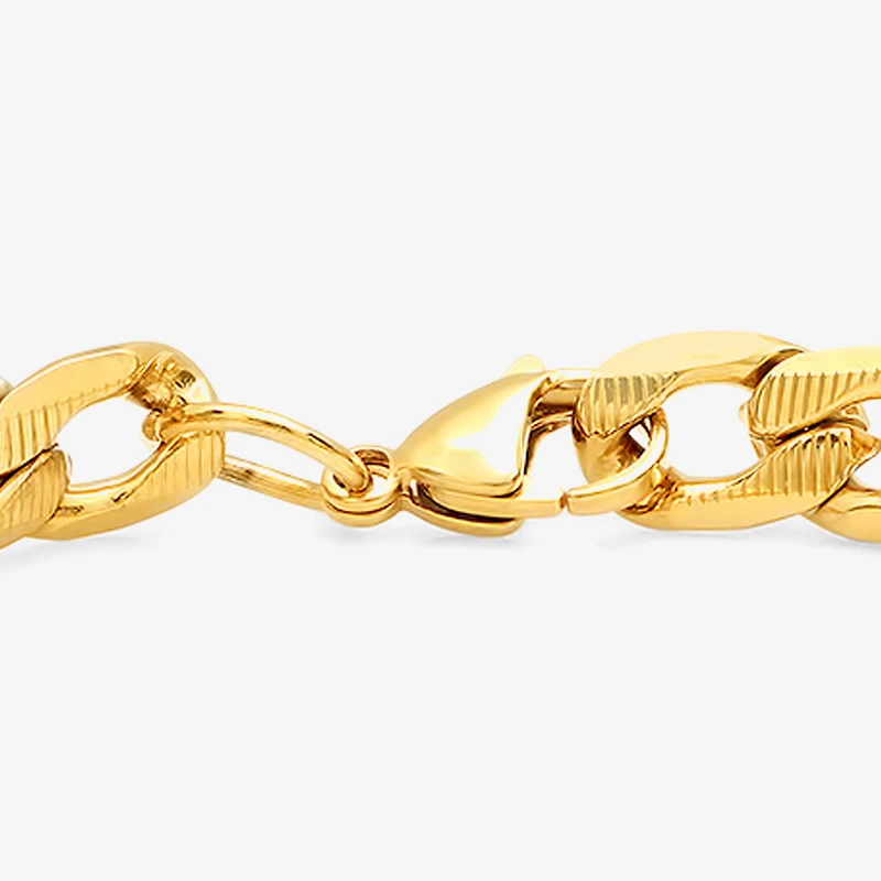 Steeltime Mens 18K Gold Over Stainless Steel 8 1/2 Inch Figaro Hypoallergenic Chain Bracelet