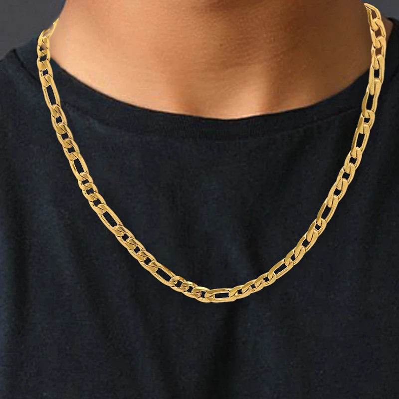Steeltime Mens 18K Gold Over Stainless Steel Hypoallergenic 24 Inch Figaro Chain Necklace