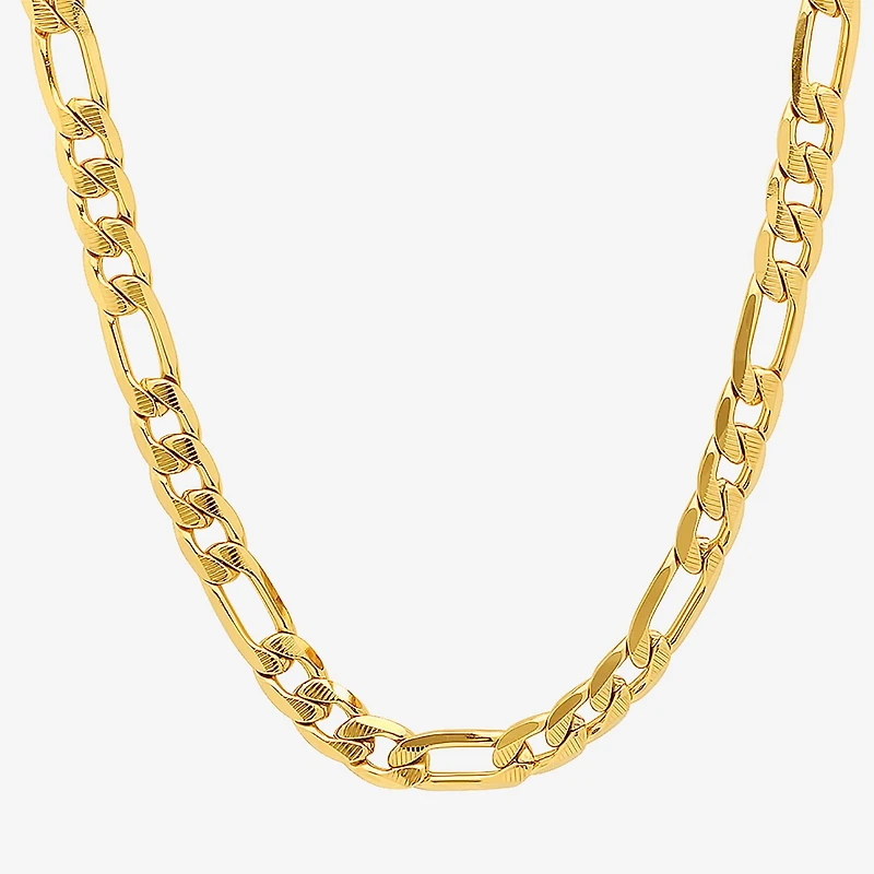 Steeltime Mens 18K Gold Over Stainless Steel Hypoallergenic 24 Inch Figaro Chain Necklace