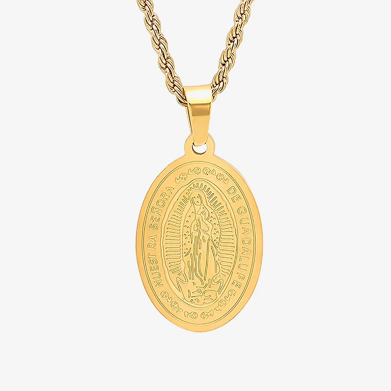 Steeltime Lady Of Guadalupe Mens 18K Gold Over Stainless Steel Oval Hypoallergenic 18 Inch Pendant Necklace