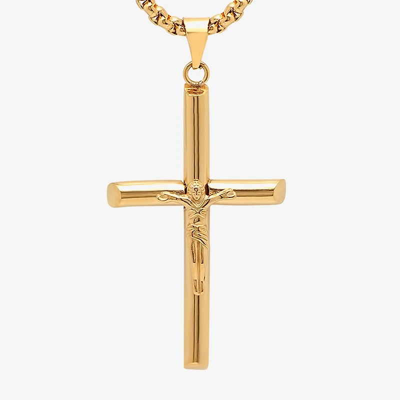 Steeltime Mens 18K Gold over Stainless Steel Cruifix Cross Pendant Necklace