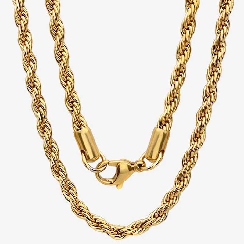 Mens 18K Gold Over Stainless Steel Hypoallergenic 30 Inch Rope Chain Necklace