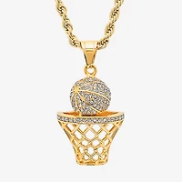 Steeltime Basketball Mens 2 1/4 CT. T.W. White Cubic Zirconia 18K Gold Over Stainless Steel Hypoallergenic 24 Inch Pendant Necklace