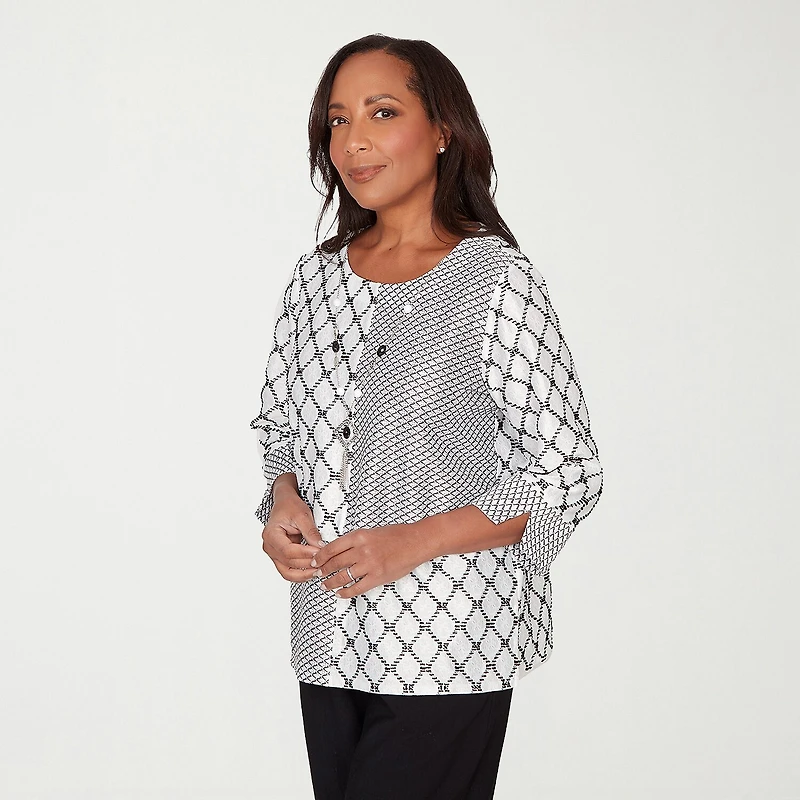 Alfred Dunner Crowd Pleaser Womens U Neck 3/4 Sleeve T-Shirt