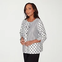 Alfred Dunner Crowd Pleaser Womens U Neck 3/4 Sleeve T-Shirt