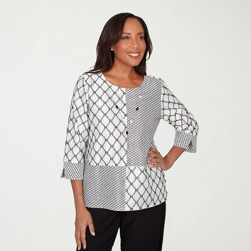 Alfred Dunner Crowd Pleaser Womens U Neck 3/4 Sleeve T-Shirt