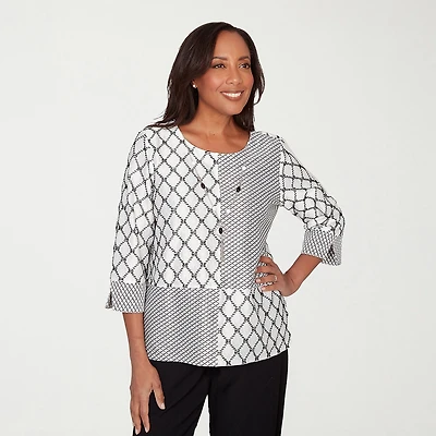 Alfred Dunner Crowd Pleaser Womens U Neck 3/4 Sleeve T-Shirt