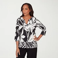 Alfred Dunner Crowd Pleaser Womens V Neck 3/4 Sleeve T-Shirt