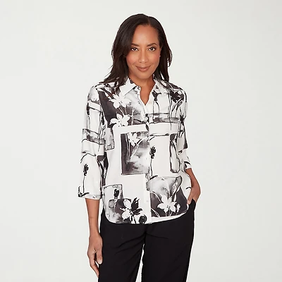 Alfred Dunner Crowd Pleaser Womens 3/4 Sleeve Blouse