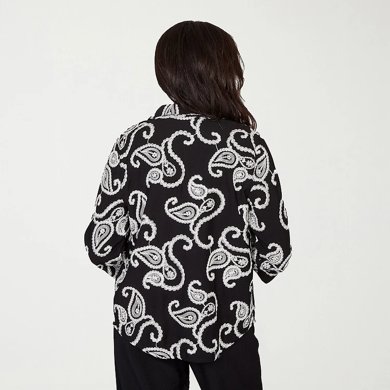 Alfred Dunner Crowd Pleaser Womens 3/4 Sleeve Embroidered Blouse