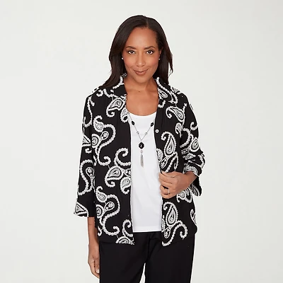 Alfred Dunner Crowd Pleaser Womens 3/4 Sleeve Embroidered Blouse