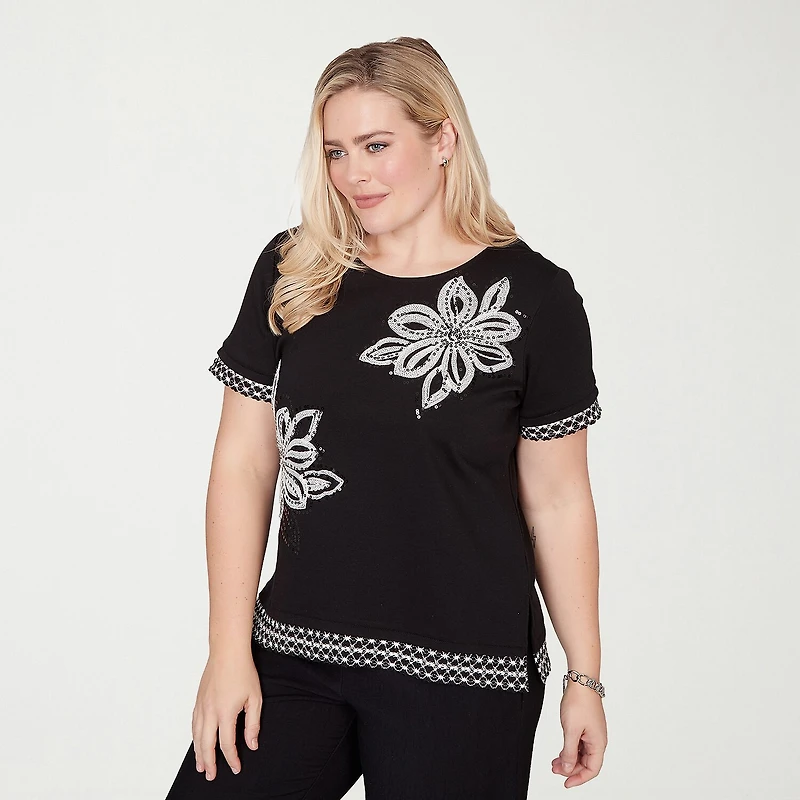 Alfred Dunner Crowd Pleaser Womens Crew Neck Short Sleeve T-Shirt